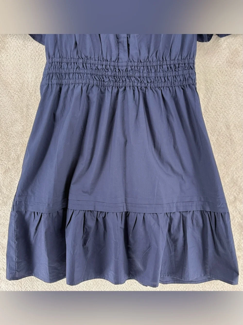 NWT Quince 100% Organic Cotton Poplin Tiered Mini Dress-Navy - Picture 7 of 9